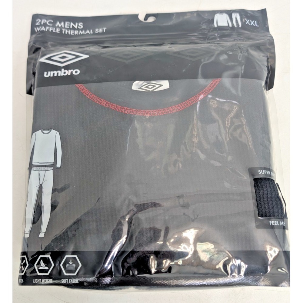Umbro Men's Waffle Thermal Base Layer 2pc Set - SIZE XXL in BLACK